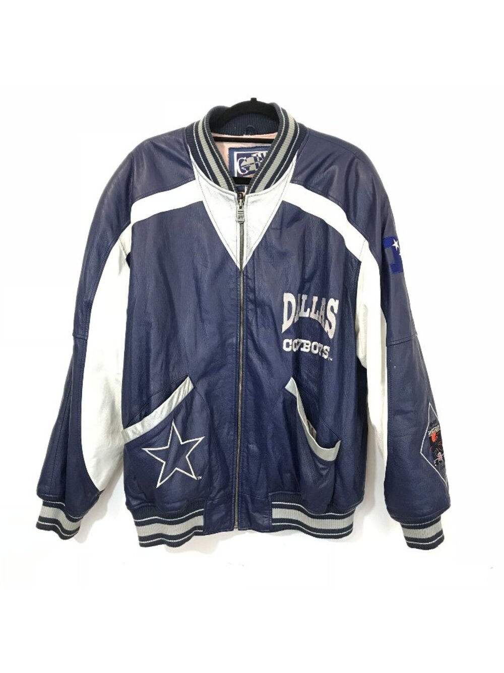 NFL Dallas Cowboys G-III Carl Banks XL Blue Leather Varsity Jacket Embroidered